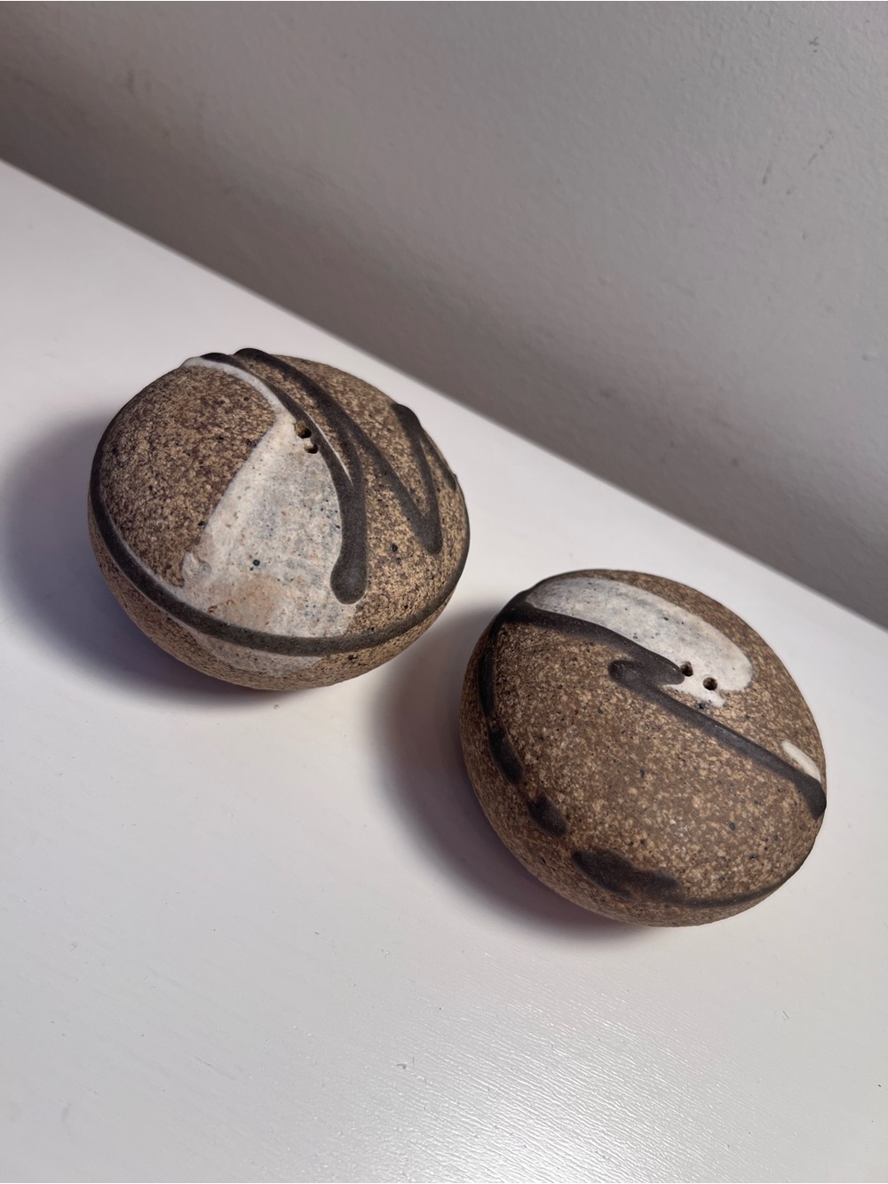 Handmade Stoneware Salt & Pepper Shakers in Earth Brown and White